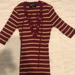 Red and gold sparkly lace up top from nasty gal